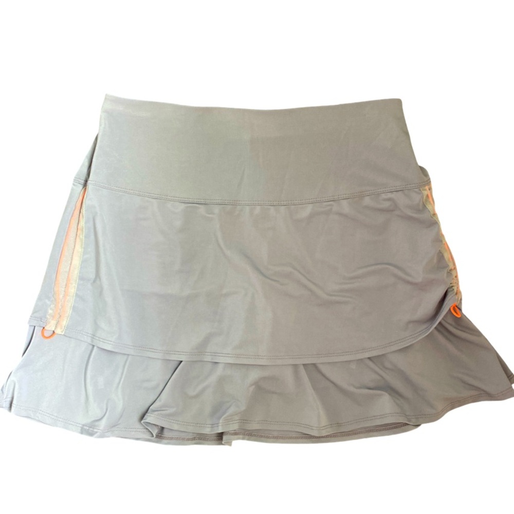 Lucky in Love Gray Skirt  Ruffled Tiers - S gray. Nylon spandex